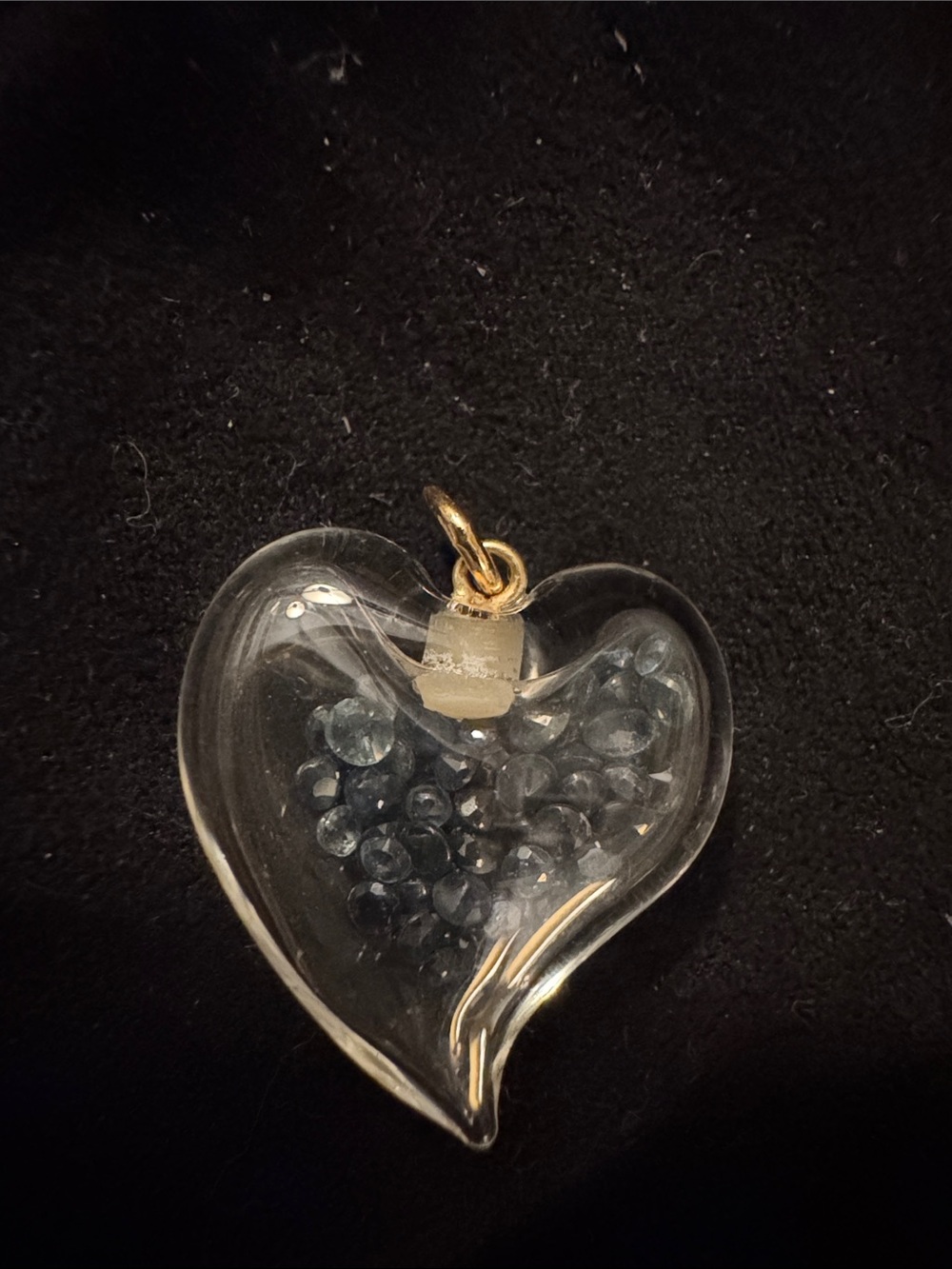 Vintage unique Heart-Shaped Glass Pendant  with Blue sapphire Stones